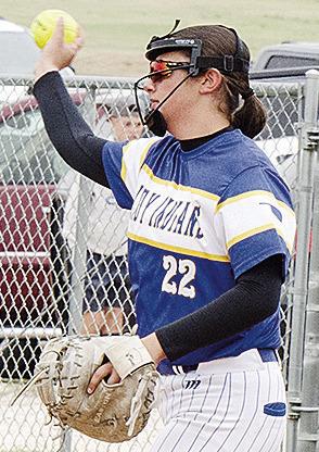 No. 22 Kylee Brinkley throws the ball after recording the out during A-B’s win over Merritt Tuesday in the regional tournament. CDN | Sam Goodwyn