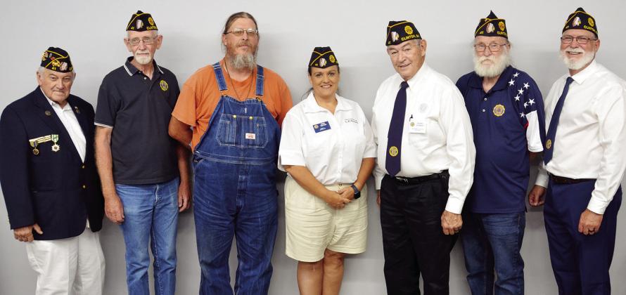 American Legion Post 41 recently elected new officers. From left are Doug Greer, veterans service officer; Wayne Brekke, finance officer; Sean Howenstine, sergeant-at-arms; Heidi Teeter, vice commander; Bobby Stewart, adjutant; Joe Cloninger, chaplain and