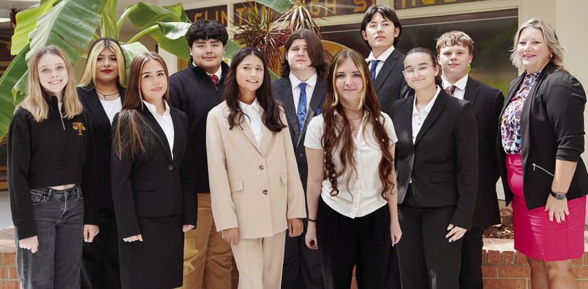 The CHS mock trial team will travel to Washington, D.C., and Philadelphia to enter into a national mock trial competition Oct. 14-19. Pictured front, from left, are Whitney Salazar, Team Captain Alexandra Fuentes, Kira Rhoads, Atlee Fuller, and Team Captain Victoria Nemtan; back, Ashley Garcia Morales, Team Captain Ace Elizondo, Joshua Armstrong, Felipe Acosta Sandoval, Jaxon Black, and Coach Ashley Kelley. CDN | Courtesy photo