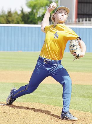 Arapaho-Butler’s Jiles Southall pitches against Clinton in a home game this spring. CDN | Sam Goodwyn