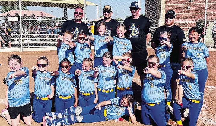 The Arapaho-Butler 10U softball team shows off their championship rings after winning the I-40 League Pre-Season Tournament. Pictured from left, lying down, is Wyatt Broeffle; kneeling, Gentri Snider, Mackee Chisum, Liliana Solis, Hazel Kauk, Bailyn Rogers, Caroline Meacham, Kynlee Brinkley and Frankie Lowry; standing, Sadie Martin, Landry Lockhart, Faith Boone, PaisleeAnn Simon, Joslynn Roll and Evelyn Castorena; back, Coaches Brent Brinkley, Clay Kauk, Brandon Broeffle and Josh Roll. CDN |Courtesy Photo