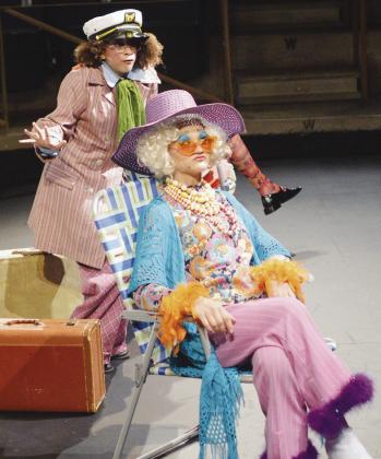 Huyler Christensen, left, as Ledahlord narrates Jovi Petzold as Spiker as she hides on a ship in “James and the Giant Peach Jr.” at Southwest Playhouse. CDN | Christian Jacobsen