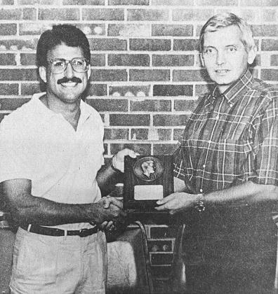 40 YEARS AGO A Friend of Youth award for the sustaining campaign for the Clinton Family YMCA was presented to Dennis Serverson, right, who chaired the Y’s fund drive at a meeting. Making the presentation was Dr. Floyd Simon Jr.