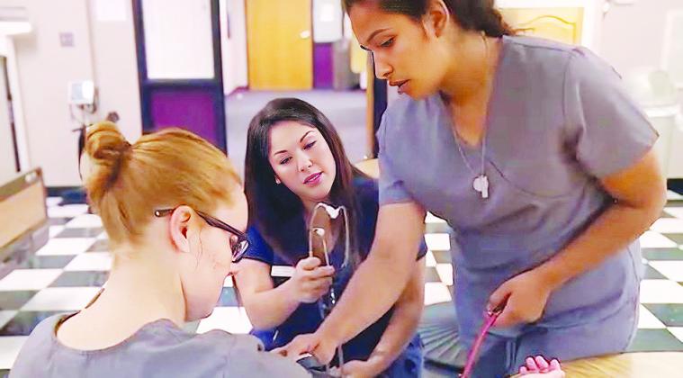 Linda Badillo, center, leads Satieva Gladwin, left, and Maria Olvera through a procedure at Western Technology Center. CDN | Courtesy photo