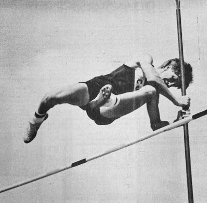 40 YEARS AGO Clearing the cross-bar with plenty to spare, Chris Sanchez of Clinton made a successful pole vault during the junior high track meet. Approximately 30 teams were on hand for the event.