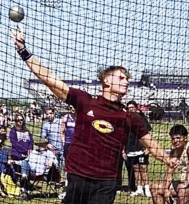 Clinton’s Wyatt Willoughby performs in the shot put Tuesday during the Western Conference Track Meet in Chickasha. CDN | Courtesy photo