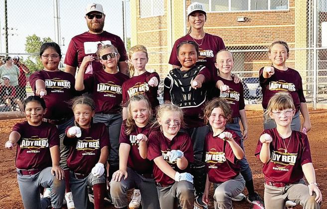 The Clinton 8U softball team shows off its runner-up rings following a tournament in Weatherford last week. Pictured, from left, kneeling are Lucia Vazquez, Journee Parsons, Maddie Miller, Tomi Reeves, Delilah LaRue and Brekyn Mach; middle, Amelia Cantero, Violet Lofland, Stella McCarther, Ryann Tapaha, Vivien Salinas and Bristol Miller; back, Coaches Dillon Mach and Brooke Poeling. CDN |Courtesy Photo