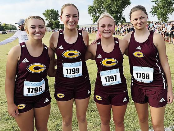 Clinton runners are all smiles after they competed in the Weatherford Cross Country meet over the weekend. Pictured, from left, are Laney Anderson, Paisley Ruyle, Baylor Moore and Aryana Pugh. CDN | Courtesy photo