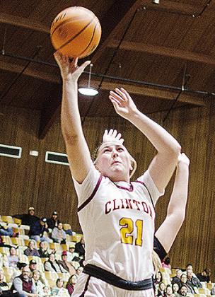 No. 21 Rhylee Rodebush elevates for the layup during Clinton’s game against Woodward in the Tornado Dome. CDN | Sam Goodwyn