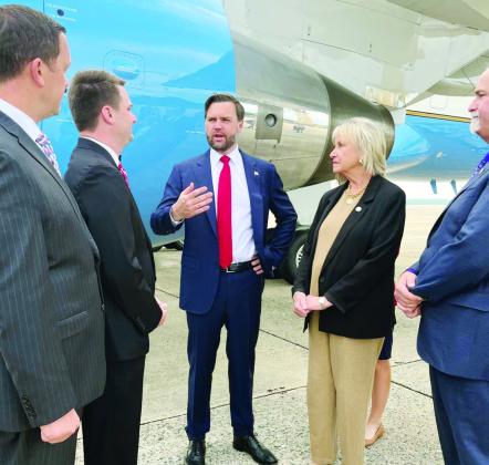 From left, House Speaker Pro Tempore Anthony Moore, House Speaker Kyle Hilbert, Vice President JD Vance, State Sen. Brenda Stanley, and State Sen. Bill Coleman engage in a conversation Wednesday in Washington, D.C. CDN | Courtesy photo
