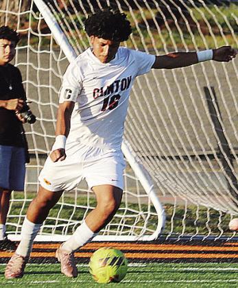 Clinton’s Eli Velez performs a goal kick during the Class 4A State Semifinals Tuesday in Sallisaw. Sequoyah County Times | David Seeley