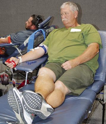William Hayes is almost done donating blood for the Clinton Community Blood Drive Tuesday at the First Christian Church.