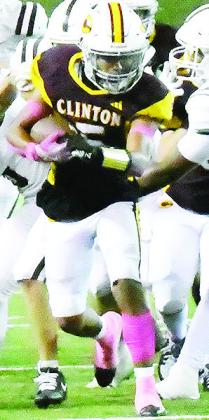 No. 5 Jesus Gutierrez holds on to the ball tight as he hustles away from Elk City defenders during Clinton’s win over the Elks in the Tornado Bowl Friday. CDN | John Kinsey