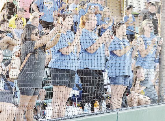 Relatives stare on during the presentation of the medals for the Arapaho-Butler Lady Indians at the end of the Class 3A State Softball Championship. Pictured, from left, are Sylvia Lockhart, Melissa Thompson, Kyla Garibay, Amber Lee, Daycie Lee and Kristi