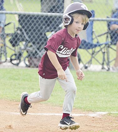 Clinton’s Timmy Sorter hustles out of the box toward first during the Maroons’ game against Altus. CDN | Sam Goodwyn
