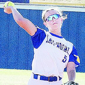 Arapaho-Butler’s Reagan Schoeppach throws the ball back to the pitcher during the Lady Indians’ home win over Lookeba- Sickles Tuesday. CDN | Sam Goodwyn