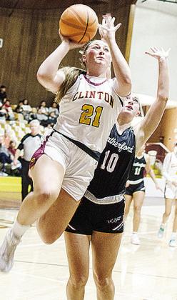 Clinton’s Rhylee Rodebush soars through the air for the layup during the Lady Reds’ regular season finale against Weatherford Tuesday in the Tornado Dome. CDN | Sam Goodwyn