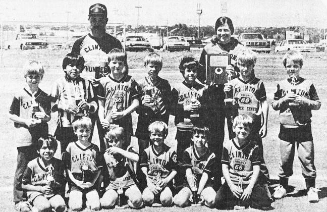 40 YEARS AGO Under-8 champions of the Great Plains Soccer District were the Clinton Thunder, pictured with assistant coach Raymond Weil and head coach Donna Baumwart were front from left, Adam Esparza, Chris May, Jed Leonard, John Lee Cornell, Chris Weil and Colby Flaming; back, Jonathan Kendrick, Gabriel Esparza, Brandon Barton, Talbot Walsh, Chad Baumwart, Wheeler Lowry and McCary Rodolph.