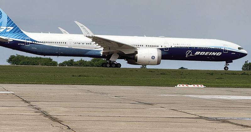 A Boeing 777X rests on the runway at the OSIDA Space Port in Burns Flat. The company chose the former Clinton-Sherman Air Force Base to test the aircraft for months at a time. CDN | Courtesy photo