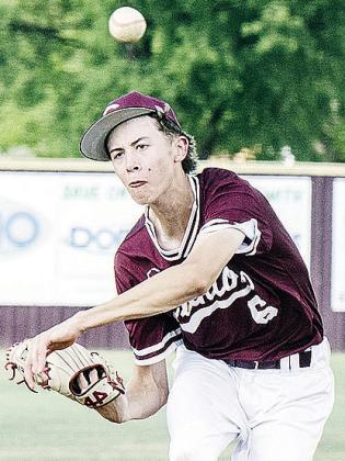 Clinton’s Conner Meget hurls the ball during the Reds’ home game against Weatherford Friday in summer ball. CDN | Sam Goodwyn