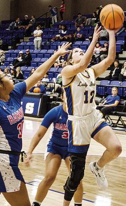 Arapaho-Butler’s Channing Cudd goes up for a layup during the Lady Indians’ home game against Hammon. CDN | Sam Goodwyn