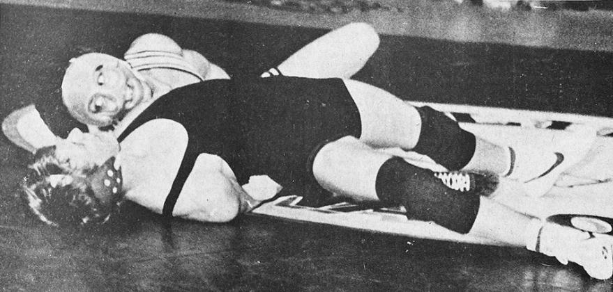 40 YEARS AGO Masked marvel Buster Loving of Clinton had the upper hand, although it may not have looked like it, as he was just about to get a pin over Geary’s David Lawson.