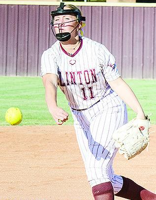 No. 11 Emma Ray hurls a pitch during Clinton’s home game against Kingfisher. CDN | Sam Goodwyn