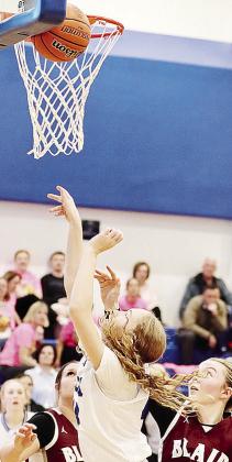 Corn Bible Academy’s Brylie Driskill shoots the layup during the Lady Crusaders’ home game against Blair. CDN | Courtesy photo