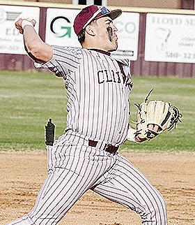 Clinton’s Eli Anderson hurls the ball to first for the out during the Reds’ onesided win over Western Heights Tuesday at home. CDN | Sam Goodwyn