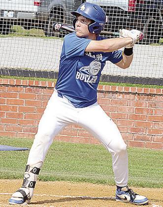 No. 8 Beckett Southall focuses during his at bat in A-B’s game against Elk City. CDN | Sam Goodwyn