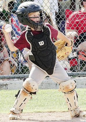 Stetson Taylor hurls the ball back to the pitcher during the 8U baseball game at Acme Brick Park. CDN |Sam Goodwyn