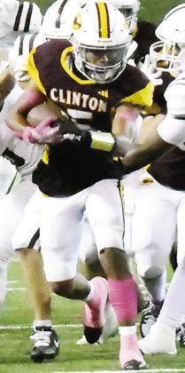 No. 5 Jesus Gutierrez holds on to the ball tight as he hustles away from Elk City defenders during Clinton’s win over the Elks in the Tornado Bowl Friday. CDN | John Kinsey
