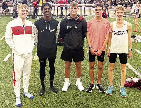 Multiple Clinton track and field athletes traveled to Pittsburg State over the weekend in Pittsburg, Kan., to partipate in the Prentice Gudgen High School Invitational meet. Pictured, from left, are Parker Adams, Atticus Thompson, Wyatt Willoughby, Xadria