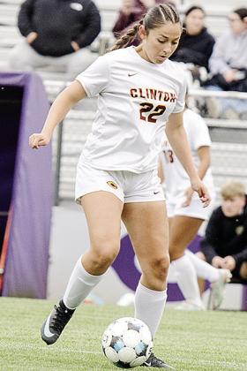 Clinton’s Aaliyah Lopez controls the ball during the Lady Reds’ first-round win over Chickasha Tuesday on the road. CDN | Sam Goodwyn
