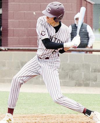 Conner Meget begins his swing, as he looks to get a hit during Clinton’s home game against Kingfisher. CDN | Sam Goodwyn