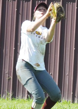 Stella Meacham secures the ball in her glove after she settles under the fly ball during practice. CDN | Sam Goodwyn