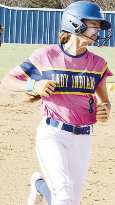 No. 8 PiperRilee Sawatzky hustles into third base during A-B’s win over the Seiling Ladycats. CDN | Sam Goodwyn