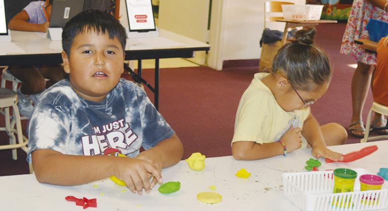 Edson Ruiz, left, and Audi Gutierrez chose to mold and fashion Playdough during their Makerspace time at Southwest Elementary. CDN | Christian Jacobsen