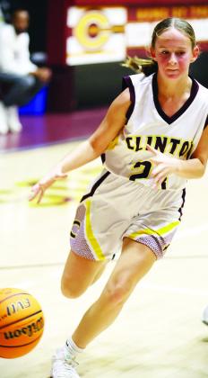 Clinton’s Sydnee Pugh dribbles the ball up the court during an seventh-grade girls’ home game in the Tornado Dome. CDN | Courtesy Photo