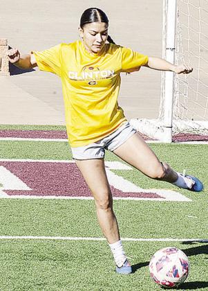 Clinton’s Sammy Meraz goes to kick the ball during soccer practice at the Tornado Bowl. CDN | Sam Goodwyn