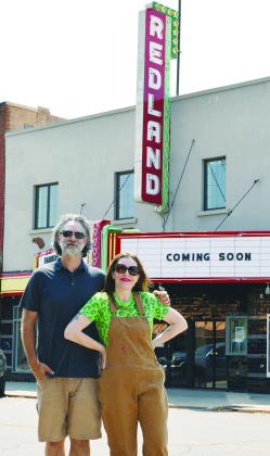 Ryan and Natalie Houck continue to work on the construction of the old Redland Theater on Frisco Avenue. CDN | Christian Jacobsen