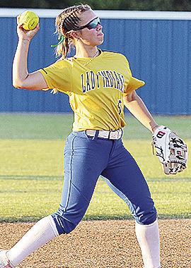 Reagan Schoeppach hurls the ball toward first for the out Thursday against Drummond in A-B’s second game of the regional touranment. CDN | Sam Goodwyn