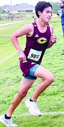 Clinton’s Scout Acosta runs uphill during the Kingfisher meet Saturday. CDN | Courtesy photo