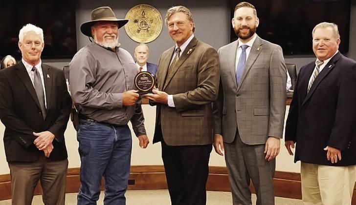 Pictured, from left, District Engineer Brent Almquist, Safety Manager Kenneth Carlisle, Executive Director Tim Gatz, Chief Engineer TJ Dill and Chief Engineer Brian Taylor represent Dist. 5 while accepting the 2024 Progressive Excellence Award for the mos