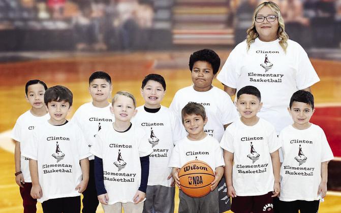 The Clinton Elementary Boys’ White basketball team smiles and lines up for the team photo. Pictured, from left, in front are Jeremiah Garrison, Timmy Sorter, Malachi Keys, Wyatt Kloka and Sevy Acosta; back, Carlos Martinez, Remy Gurrola, Yael Lopez, Isa