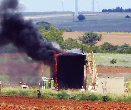 The Clinton Fire Department responded to an oil tank on fire Tuesday afternoon on E. 1030 Rd., north of the Cherokee. CDN | Christian Jacobsen