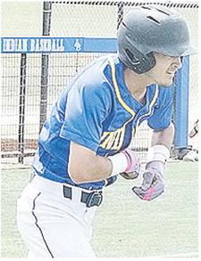 Kaden Waldrop unzips his wrist guard as he hustles to first during A-B’s regional championship win over Empire. CDN | Sam Goodwyn