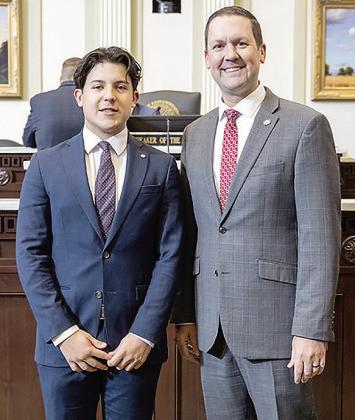 Clinton High School Senior Sutton Hernandez, left, with Oklahoma House Speaker Pro Tempore Anthony Moore after being invited to page at the Oklahoma State Capitol. CDN | Courtesy photo