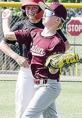 Garrett Stockton hurls the ball to the catcher, as he tries to get the out during Clinton’s game against the Chickasha Cardinals. CDN | Sam Goodwyn