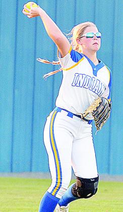 A-B’s Jordan Lambeth throws the ball in during the Lady Indians’ home game against Canute. CDN | Sam Goodwyn